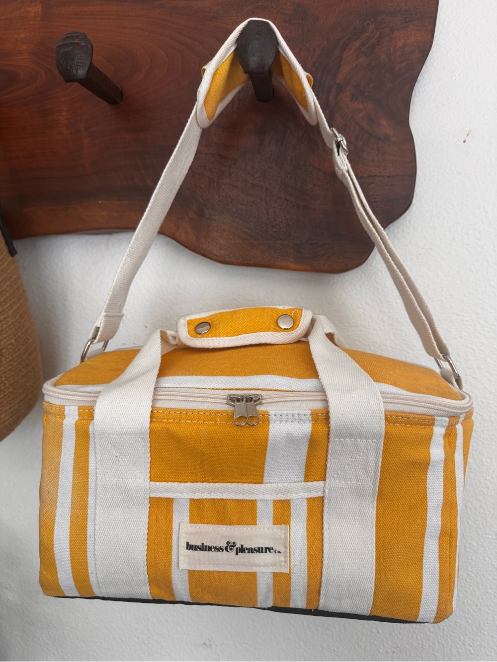 Business & Pleasure Yellow Striped Canvas Cooler Beach Essential Coastal